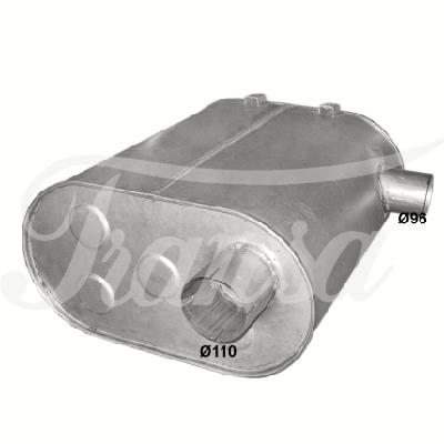 VÝFUKY EU - Tlumič výfuku RVI PREMIUM, L=793mm, V=320mm, Š=595mm, Ø vstupní trubky 96mm, Ø výstupní trubky 110mm, EURO 3